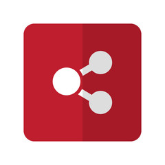 White Share flat icon on red rounded square on white
