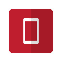 White Mobile Phone flat icon on red rounded square on white