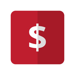 White Dollar flat icon on red rounded square on white