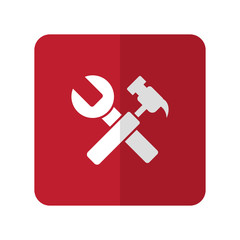 White Service flat icon on red rounded square on white
