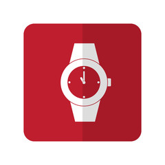White Wrist Watch flat icon on red rounded square on white