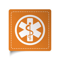 White flat Medical  icon on orange sticker