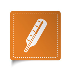 White flat Thermometer icon on orange sticker