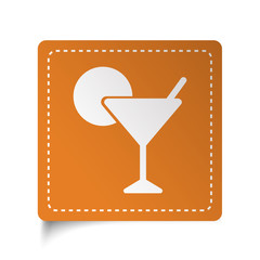 White flat Cocktail icon on orange sticker