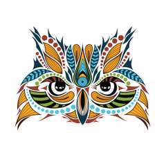 Obraz premium Patterned colored head of the owl. African / indian / totem / tattoo design. It may be used for design of a t-shirt, bag, postcard and poster.