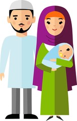  Vector colorful illustration of arab  family in national clothes
