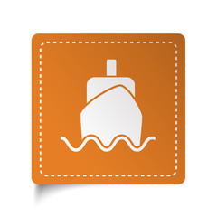 White flat Boat icon on orange sticker