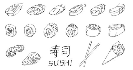 Sushi set hand drawing 