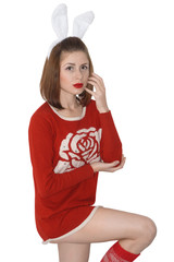 girl with white rabbit ears