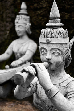 Thailand. Closeup Of Magic Secret Buddha Garden Stone Statues In Koh Samui. Figures Of Human And Deities Dancing And Playing. Place For Relaxation And Meditation. Buddhism. Travel To Asia, Tourism. 