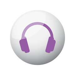 Flat purple Headphones icon on 3d sphere