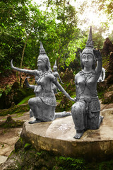 Thailand. Amphitheater Of Human And Deities Stone Statues In Buddha Magic Garden Or Secret Buddha Garden In Koh Samui Island. Place For Relaxation And Meditation. Buddhism. Travel To Asia, Tourism. 