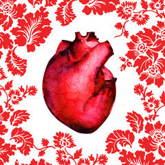 Human heart isolated on flower background