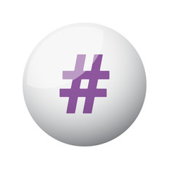 Flat purple Hashtag icon on 3d sphere