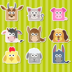 Set of cute cartoon square home animals  stickers
