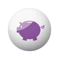 Flat purple Piggy Bank icon on 3d sphere