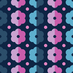 Seamless colorful vector background with decorative flowers and polka dots
