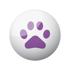Flat purple Paw Print icon on 3d sphere