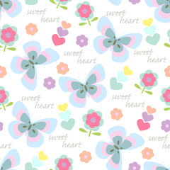 Seamless pattern butterflies,daisies and hearts