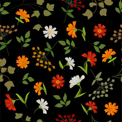 Elegant vector repeating pattern with flowers and leaves.