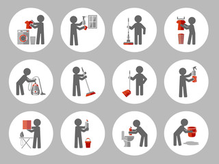 Set of icon cleaning with figure people. Vector illustration