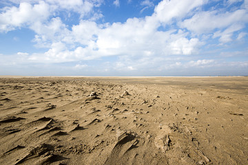 Grande plage déserte avec les traces du vent