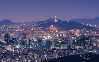 Seoul at night, South Korea city skyline.