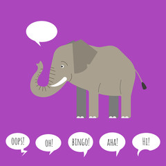 Vector illustration of elephant with speech bubble. Flat style.