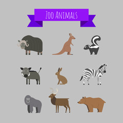 Set of Vector Zoo Wild Animals