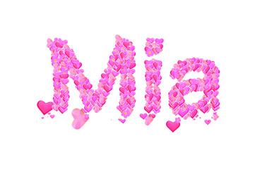 Mia female name set with hearts type design