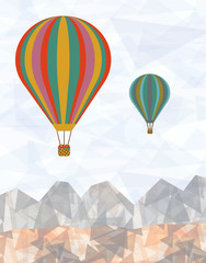 Fototapeta premium Air balloons background with geometric hills