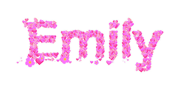 Emily female name set with hearts type design