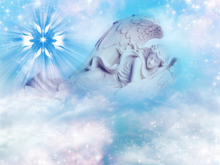angel sleeping in mystical sky
