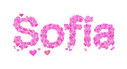 Sofia female name set with hearts type design