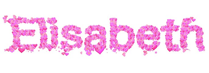 Elisabeth female name set with hearts type design
