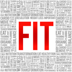 FIT word cloud background, health concept