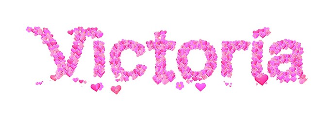 Victoria female name set with hearts type design