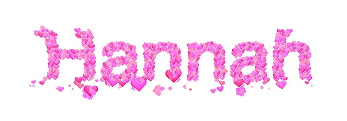Hannah female name set with hearts type design
