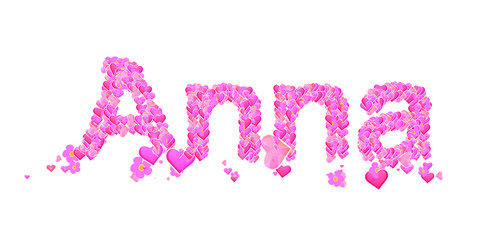 Anna female name set with hearts type design