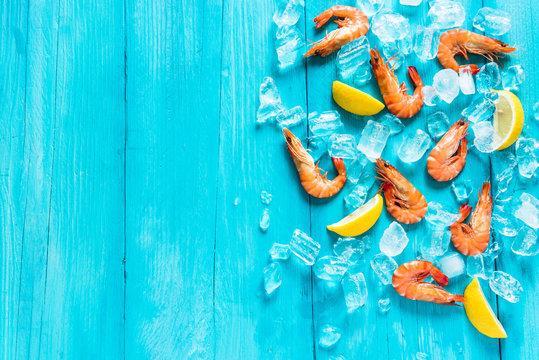 Sea food background, whole prawns
