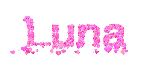 Luna female name set with hearts type design