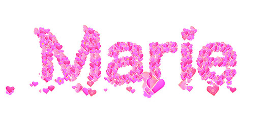 Marie female name set with hearts type design