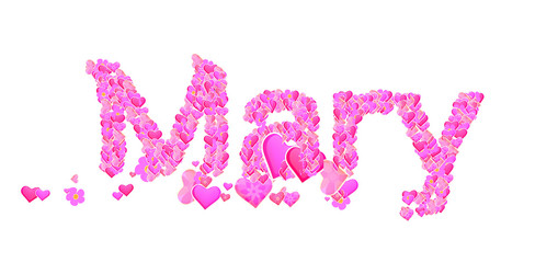 Mary female name set with hearts type design