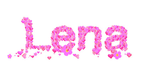 Lena female name set with hearts type design