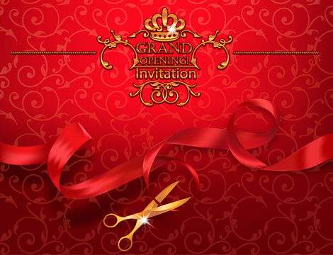 Grand opening invitation cards with decorations and red ribbon Stock Vector  by ©Happymia 65491991