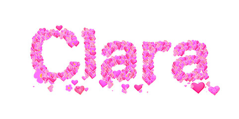 Clara female name set with hearts type design