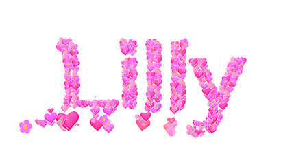 Lilly female name set with hearts type design