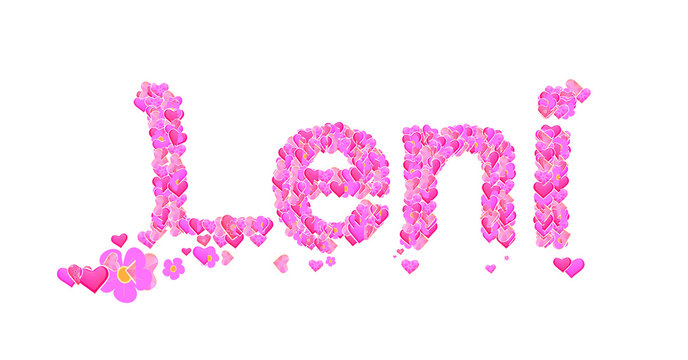 Leni female name set with hearts type design