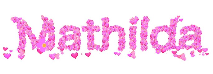 Mathilda female name set with hearts type design