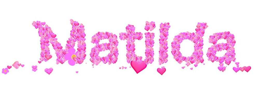 Matilda female name set with hearts type design